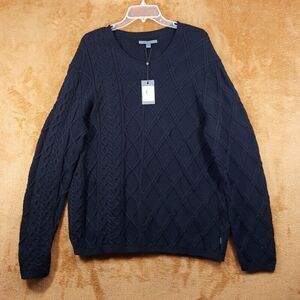 JOHN VARVATOS Sweater Mens XL Black Pullover Crew Cable Knit DOTEL $348